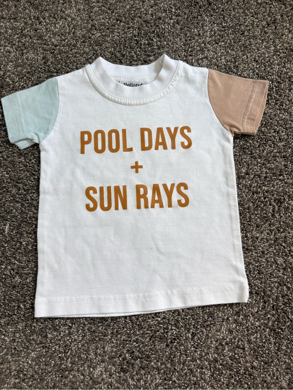 Kids White 'Pool Days + Sun Rays' Graphic Tee with Mint and Tan Sleeves